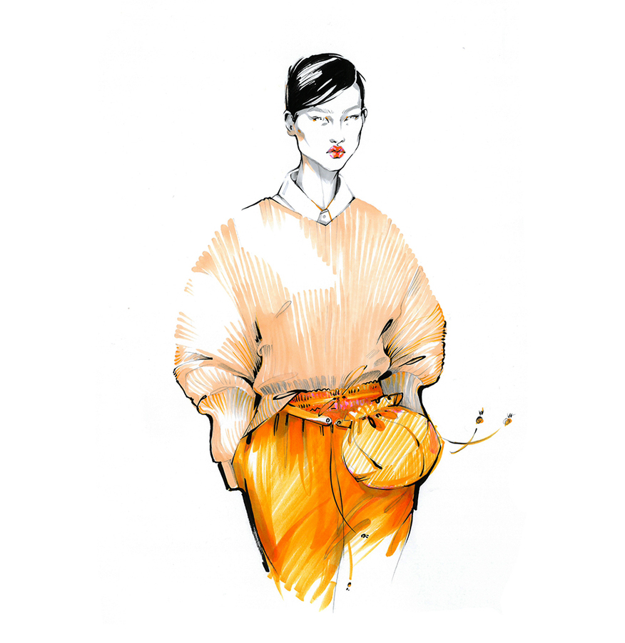 Alina grinpauka fashion illustration jil sander runway full