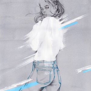 Denim day fashion illustration by alina grinpauka