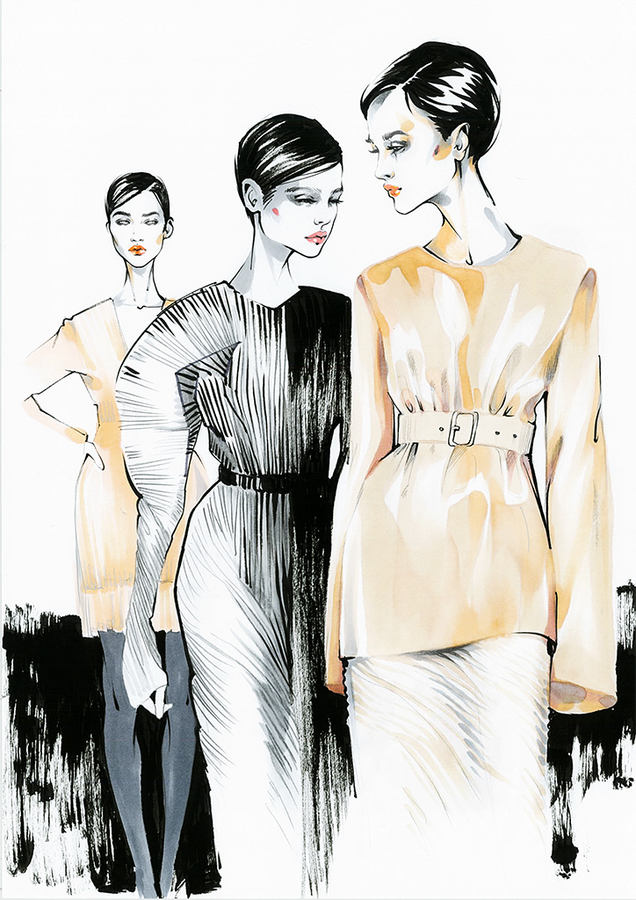 Alina grinpauka fashion illustration jil sander backstage fashion week 2017 spring