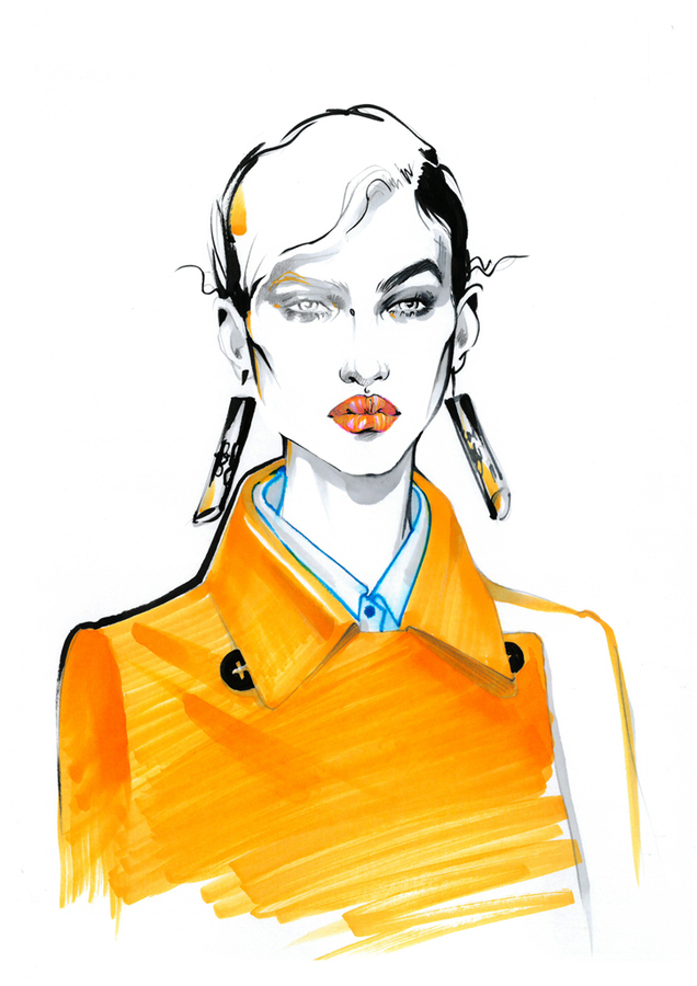 Alina grinpauka fashion illustration jil sander runway  closeup
